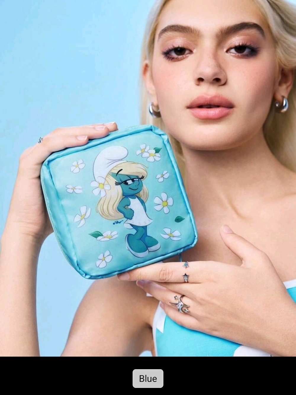 ποΈSmurfette Cosmetic Pouch - Light Blue Floral Print - Picture 7 of 8